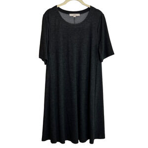 Loft Womens Short Sleeve A-Line Shift Dress Medium Gray Knit Knee Length